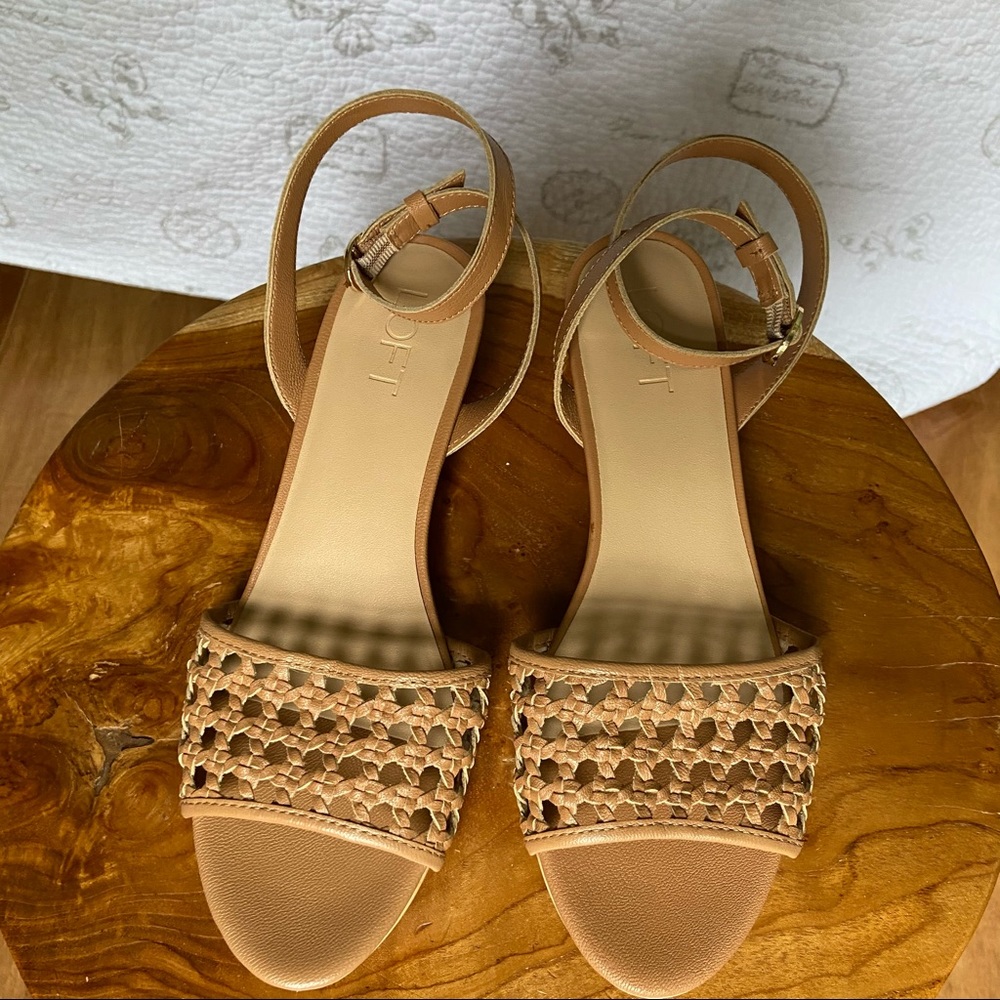 LOFT Tan Woven Ankle-Strap Block Heel Sandals - Picture 9 of 9